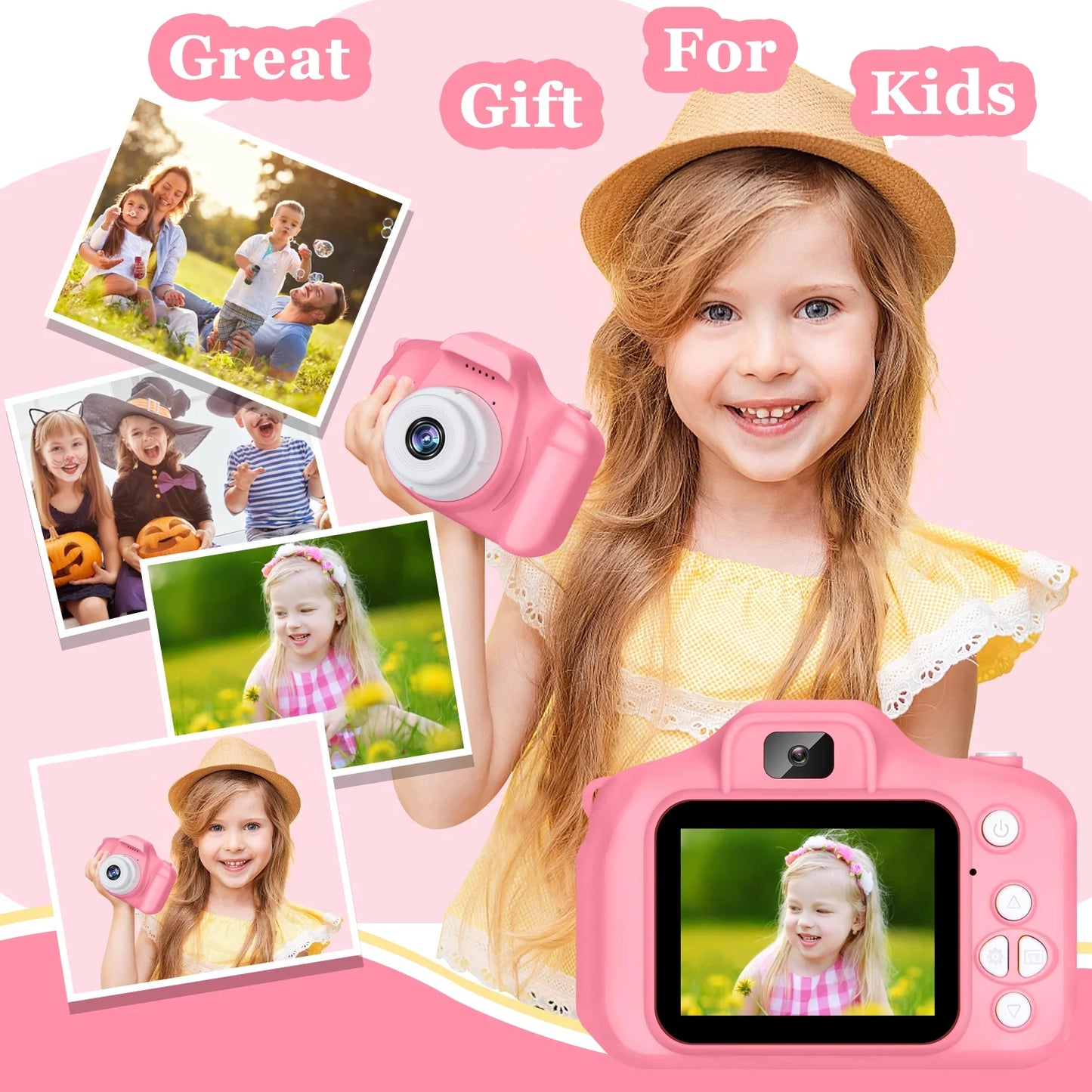 Rirool Cámara para Niños HD, Cámara Selfie para Niñas de 3 a 12 Años, Cámara Digital de Video y Fotografía + Tarjeta de memoria 32GB