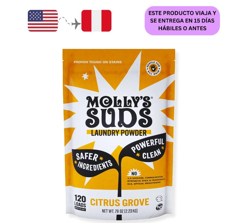 Molly's Suds Detergente en Polvo para Ropa Original Suave para Pieles Sensibles Ingredientes Derivados de la Tierra, Quitamanchas - CÍTRICO