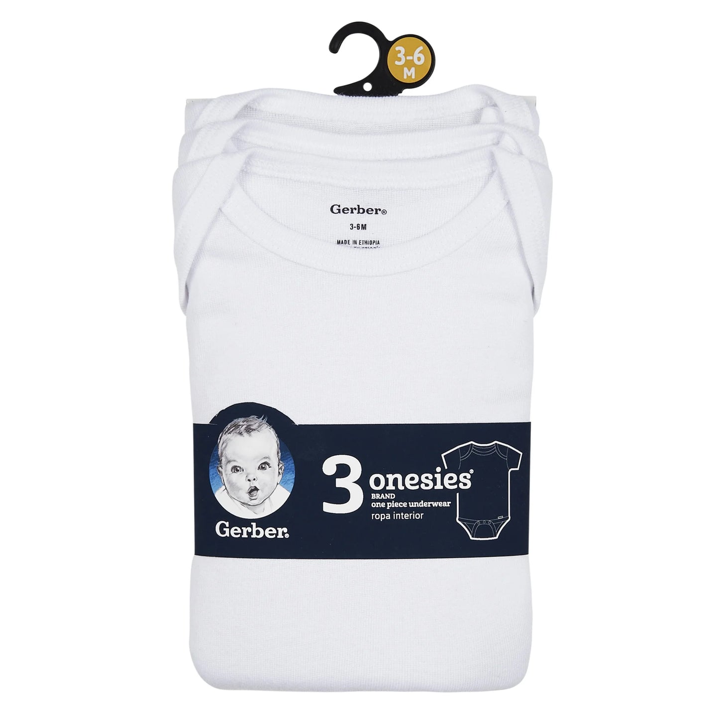 Gerber Baby Body de Algodón de Manga Corta Blanco Unisex, paquete de 3 bodys blancos - de 0 a 3 meses