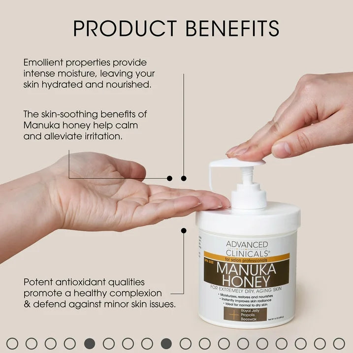 Advanced Clinicals Antienvejecimiento Cuerpo con Miel de Manuka Cream para Piel Seca, 454 gr.