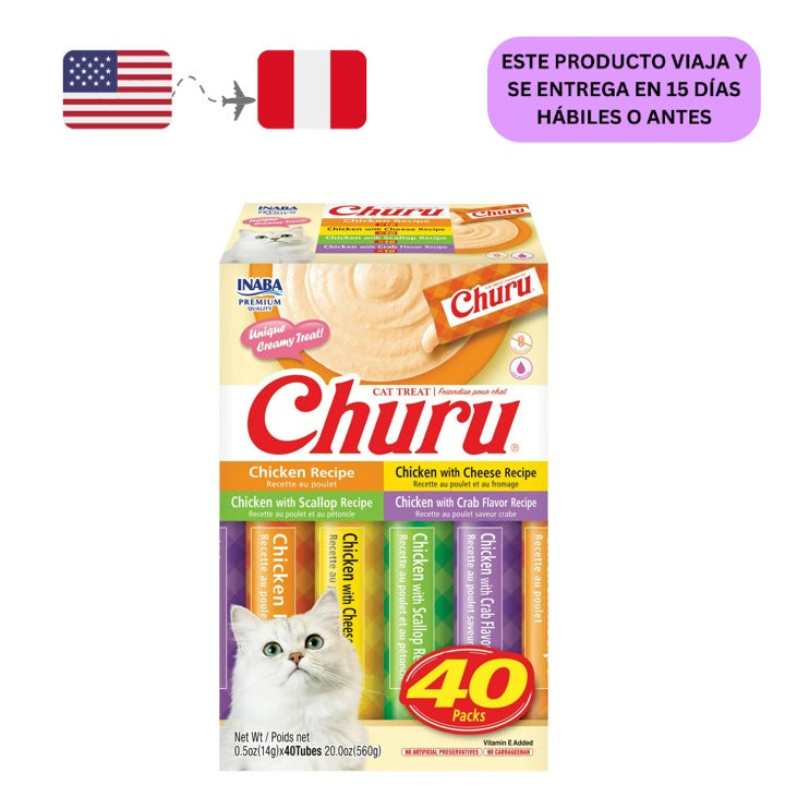 Inaba Churu Cremoso, Golosinas para Gatos Lamebles, 0.5 oz, 40 Tubos, Variedad de Pollo