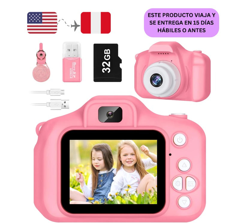 Rirool Cámara para Niños HD, Cámara Selfie para Niñas de 3 a 12 Años, Cámara Digital de Video y Fotografía + Tarjeta de memoria 32GB