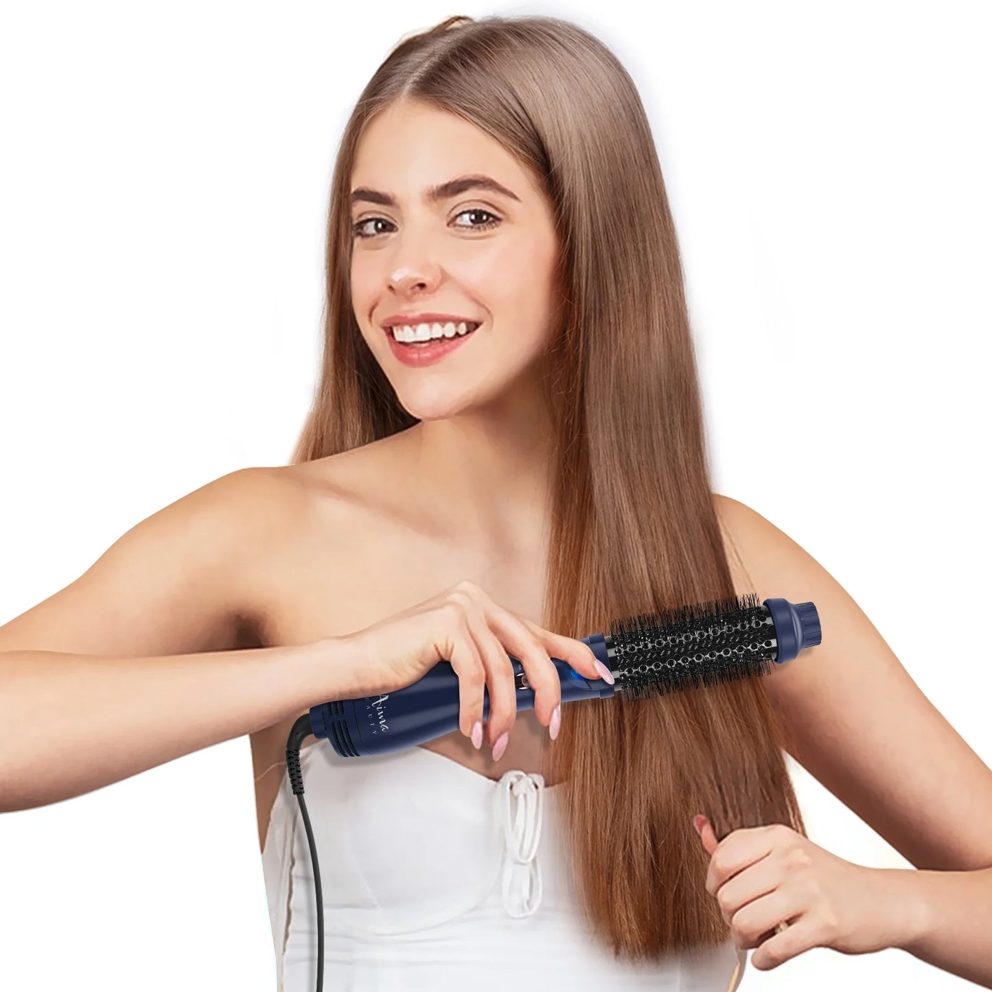 Aima Beauty Cepillo Secador de Pelo, Cepillo de Aire Caliente con Función de Actualización 4 en 1 para Mujeres, Cepillo Secador, Azul de Prusia