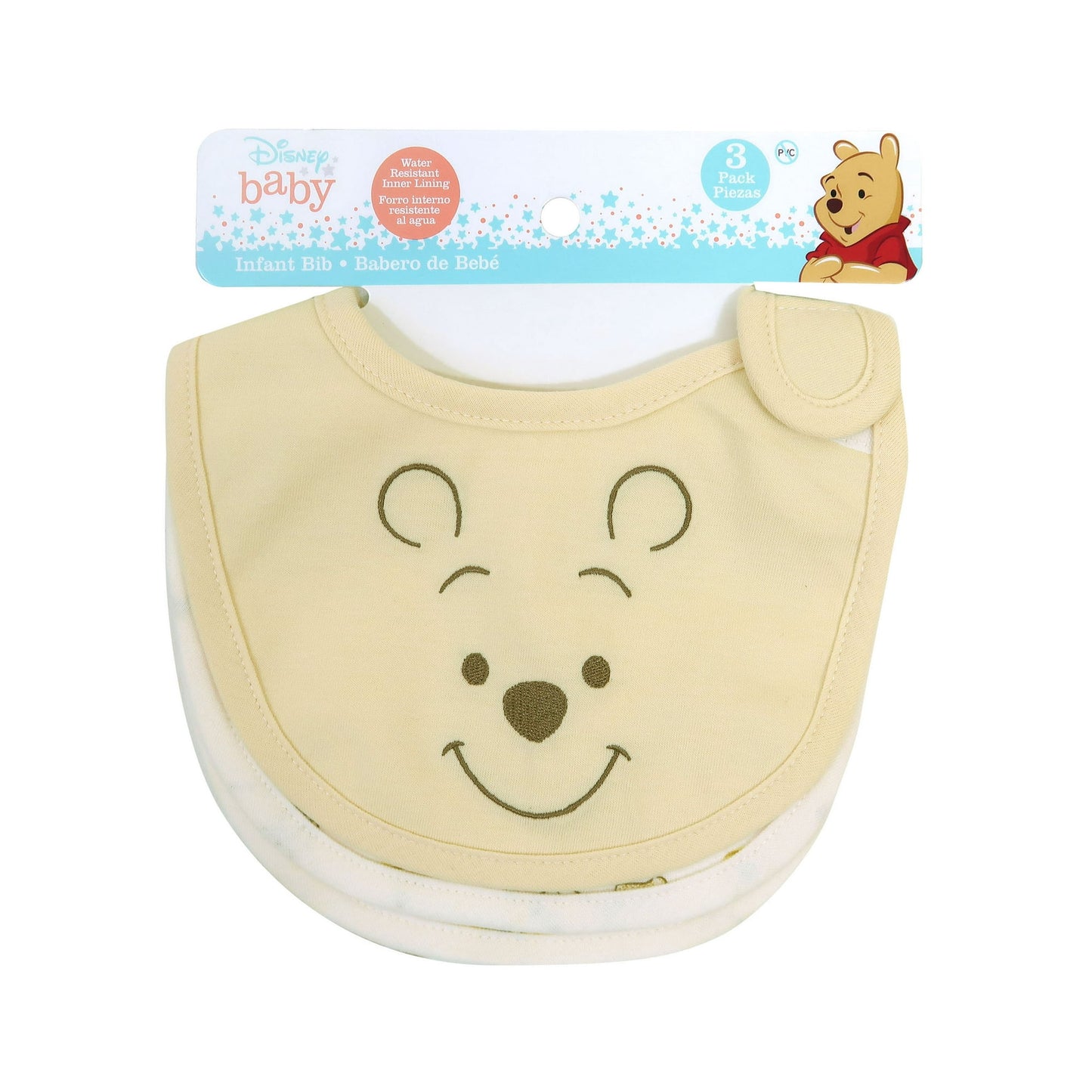 Disney Winnie the Pooh Pack de 3 Baberos con Cierre Lateral para Recién Nacido