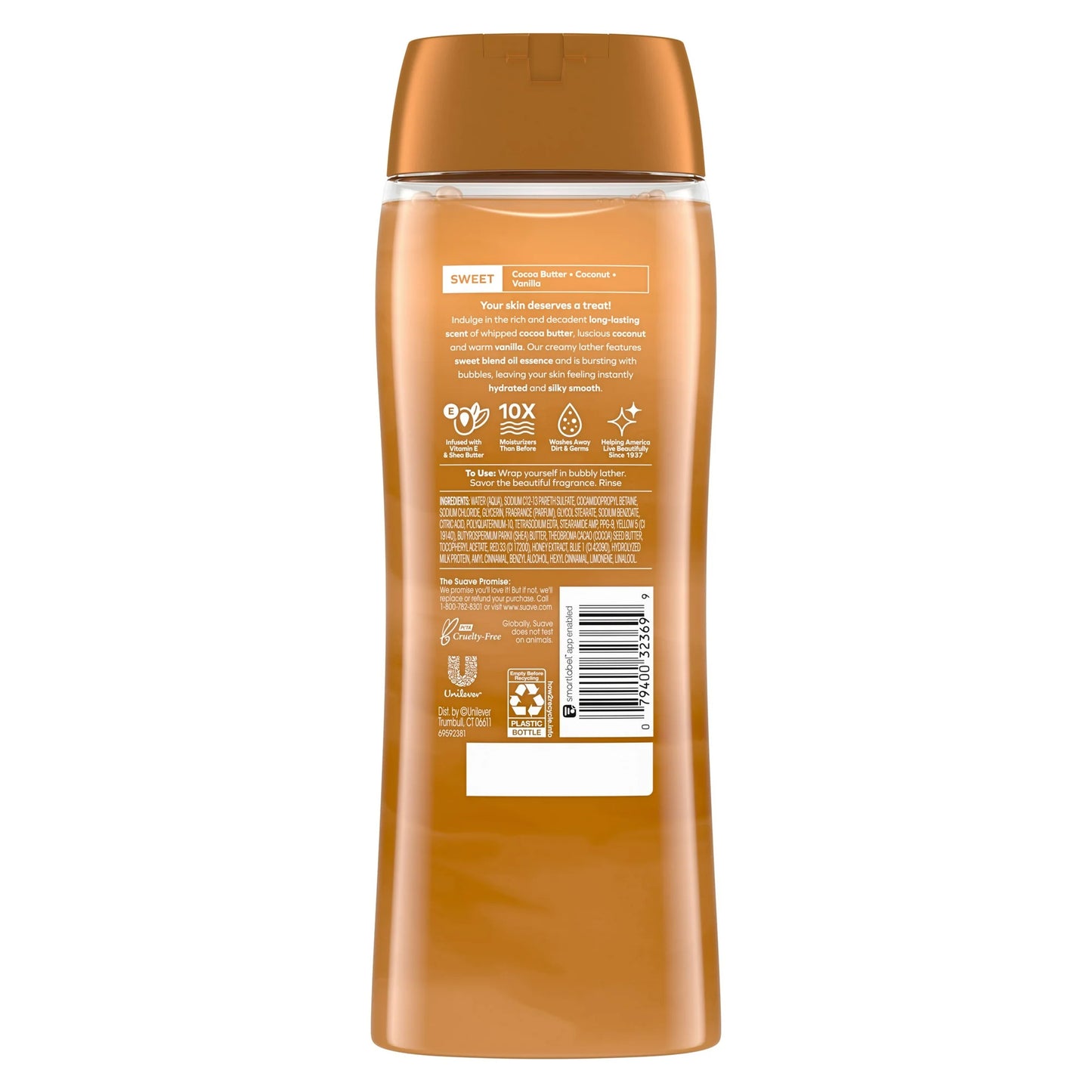 Suave Essentials Gel de Baño Manteca de Cacao Cremosa y Karité, 18 oz