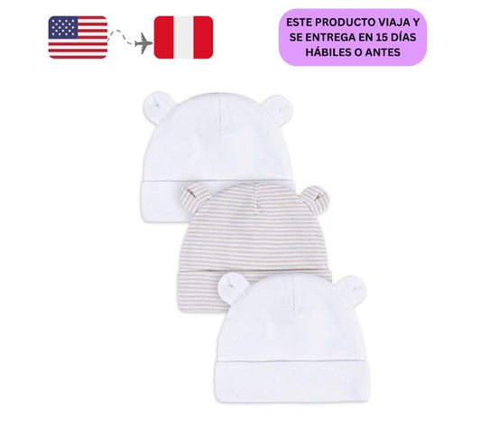 Gerber Baby Niño O Niña Unisex White Gorros de Algodón, Paquete de 3, Tamaños Recién Nacidos - 0/6 Meses