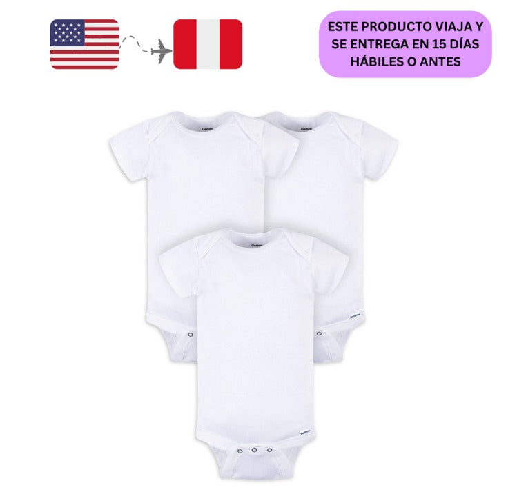 Gerber Baby Body de Algodón de Manga Corta Blanco Unisex, paquete de 3 bodys blancos - de 0 a 3 meses