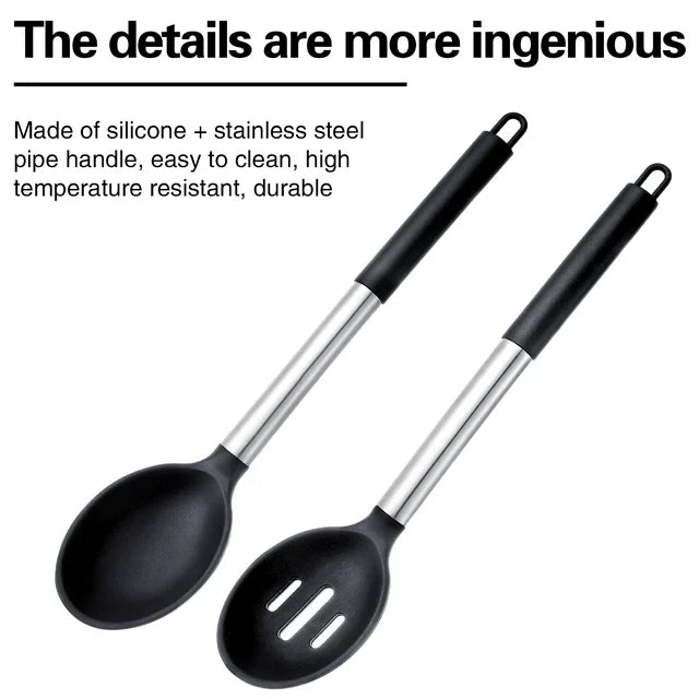 HEQUSIGNS 2 Uds Cuchara de Cocina de Silicona, Cucharas de Servir Grandes, Cuchara de Cocina Antiadherente de Alta Temperatura de Grado Alimenticio para Drenaje de Horneado de Cocina