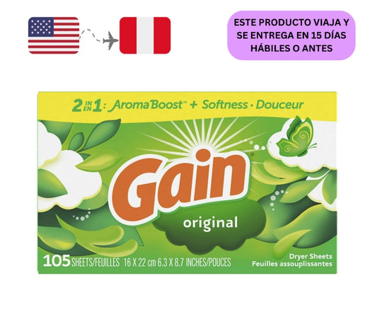 Gain Fabric Hojas de Secador de Suavizante Aroma Original, 105 unidades