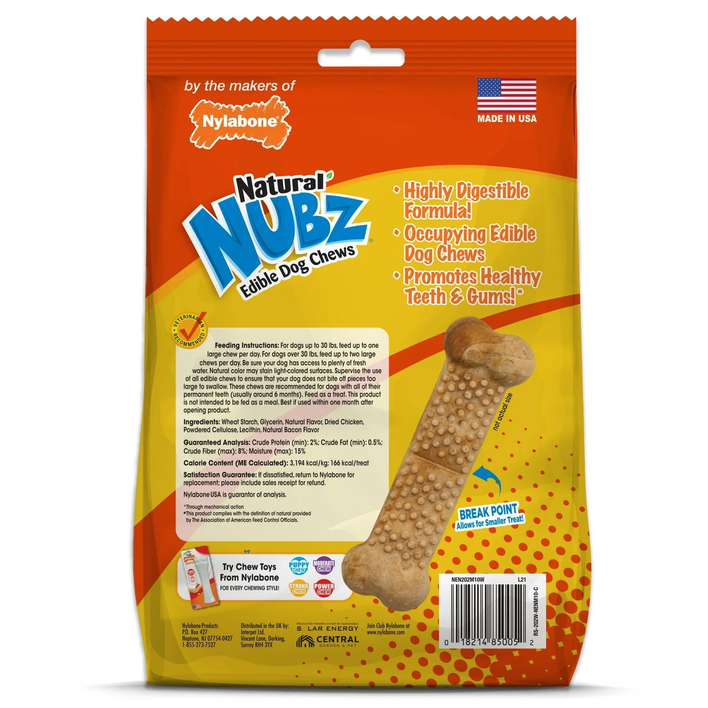 Nylabone Golosinas para Perros Nubz de Pollo, Masticables Secos para Perros de Larga Duración, Totalmente Naturales y Comestibles, 10 Unidades