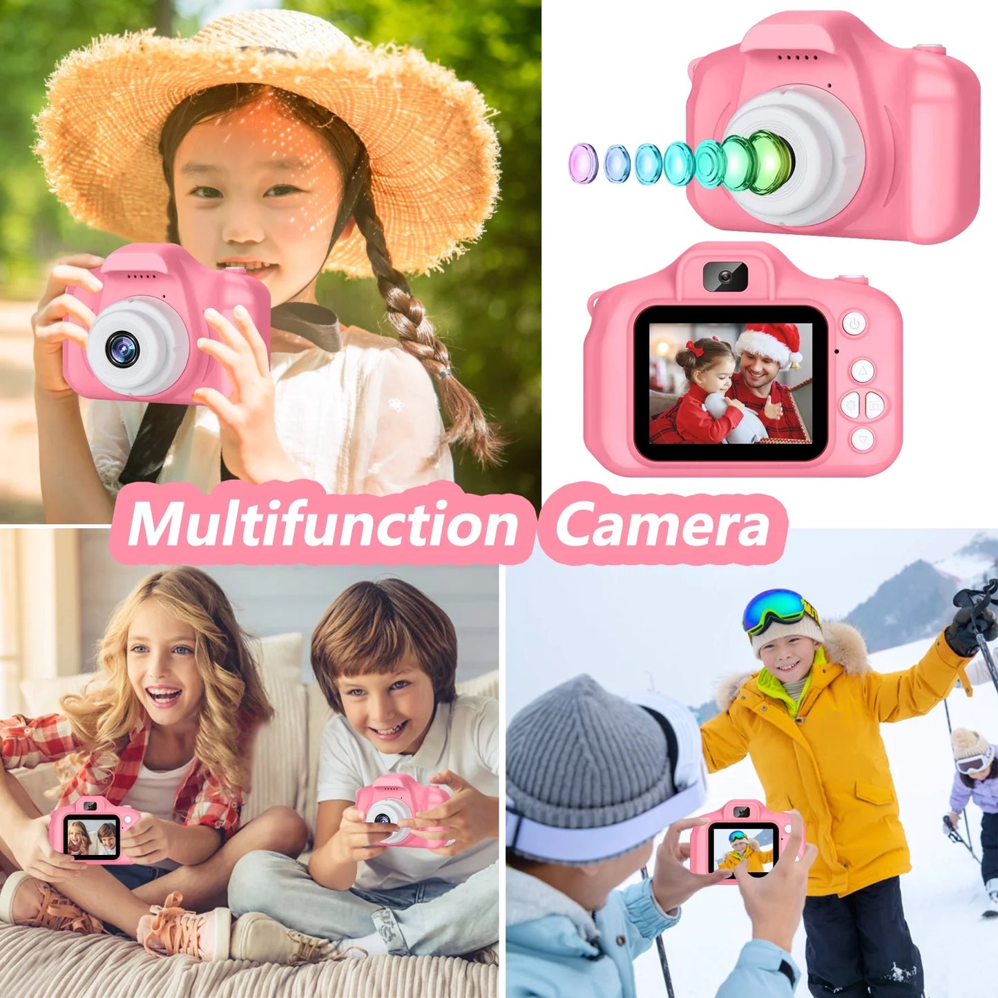 Rirool Cámara para Niños HD, Cámara Selfie para Niñas de 3 a 12 Años, Cámara Digital de Video y Fotografía + Tarjeta de memoria 32GB