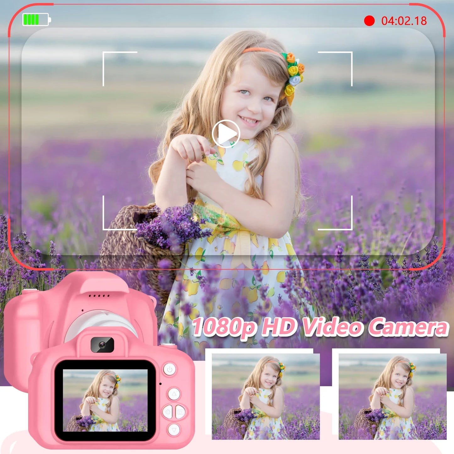 Rirool Cámara para Niños HD, Cámara Selfie para Niñas de 3 a 12 Años, Cámara Digital de Video y Fotografía + Tarjeta de memoria 32GB