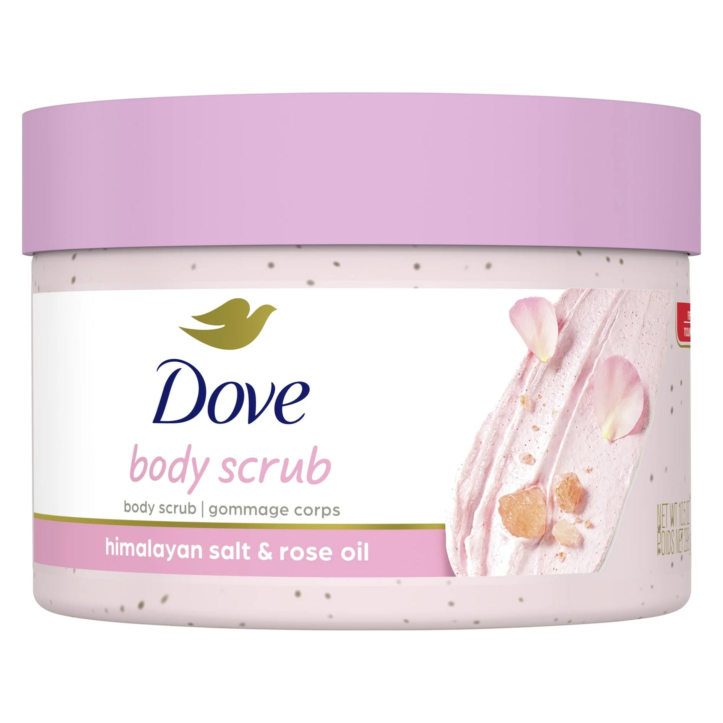 Dove Exfoliante Corporal Hidratante para Mujer para una Piel Visiblemente Sedosa y Nutrida, Himalayan Salt y Aceite de Rosa,