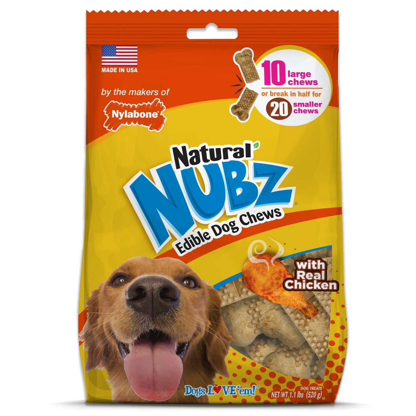 Nylabone Golosinas para Perros Nubz de Pollo, Masticables Secos para Perros de Larga Duración, Totalmente Naturales y Comestibles, 10 Unidades