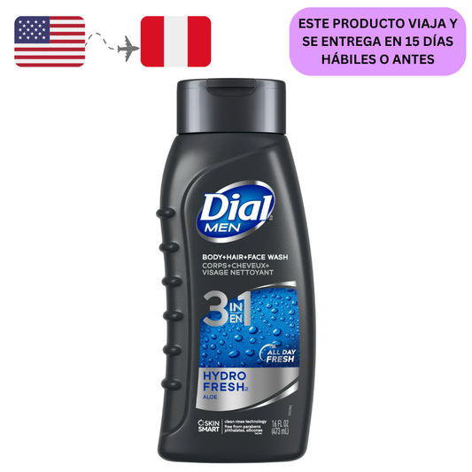 Dial Men Gel Limpiador para Rostro, Cabello y Cuerpo 3 en 1 Hydro Fresh 473ml