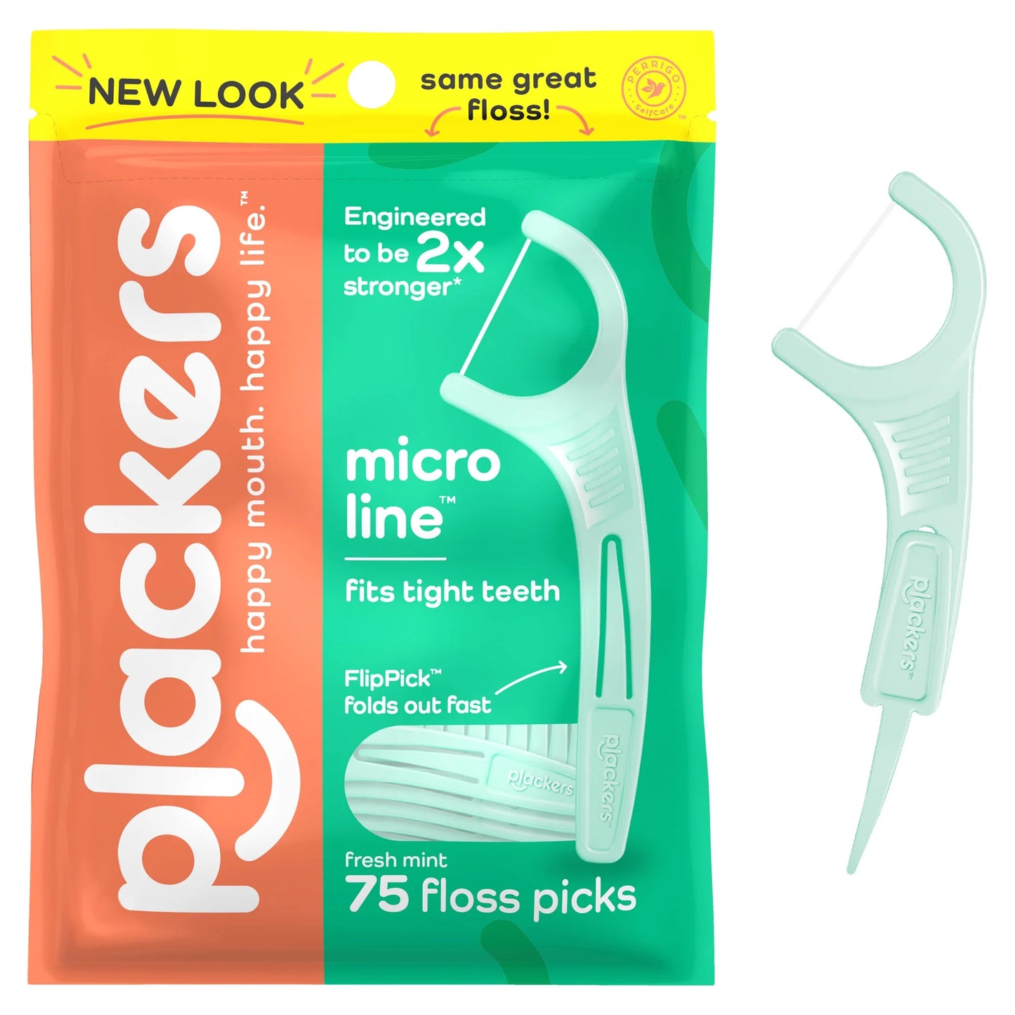 Plackers Micro Palillos de Hilo Dental de la Línea Plegables, Tuffloss, Sabor Fresco de Mint, 75 Unidades