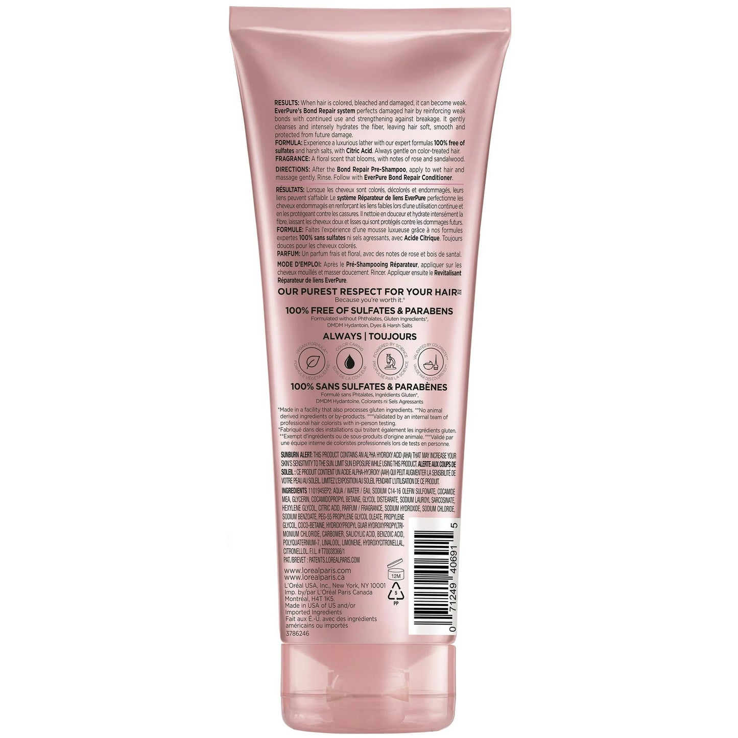 L'Oreal Paris Sulfate Free Champú Reparador de Enlaces Exprimibles, Fortificante, 200ml