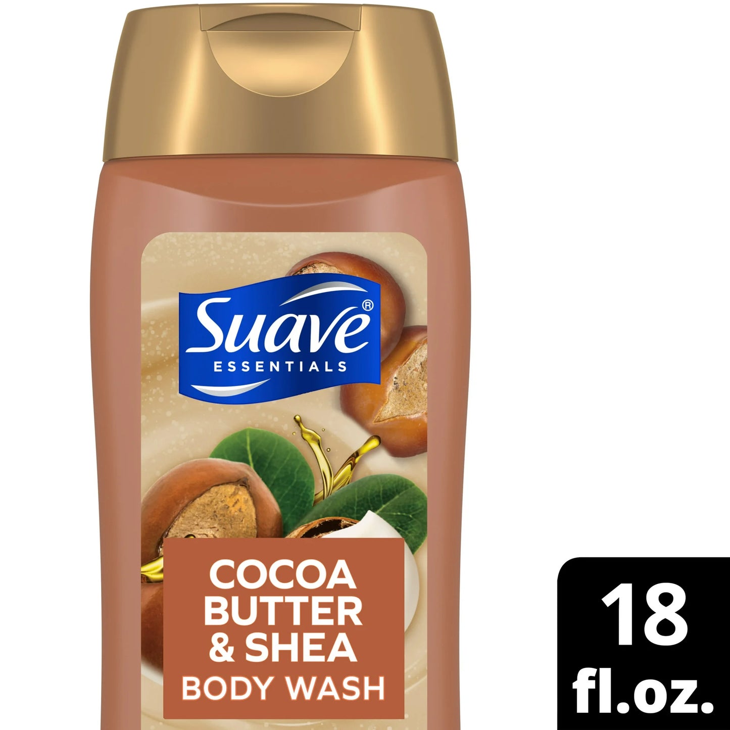 Suave Essentials Gel de Baño Manteca de Cacao Cremosa y Karité, 18 oz