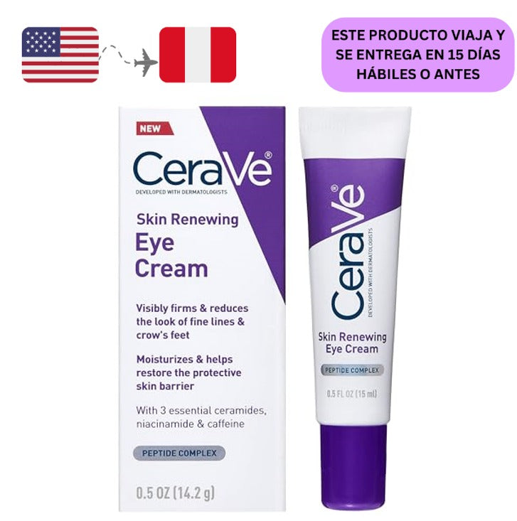 CeraVe Crema de ojos renovadora para la piel para arrugas con péptidos + cafeína + niacinamida | Crema de ojos antienvejecimiento para arrugas y patas de gallo