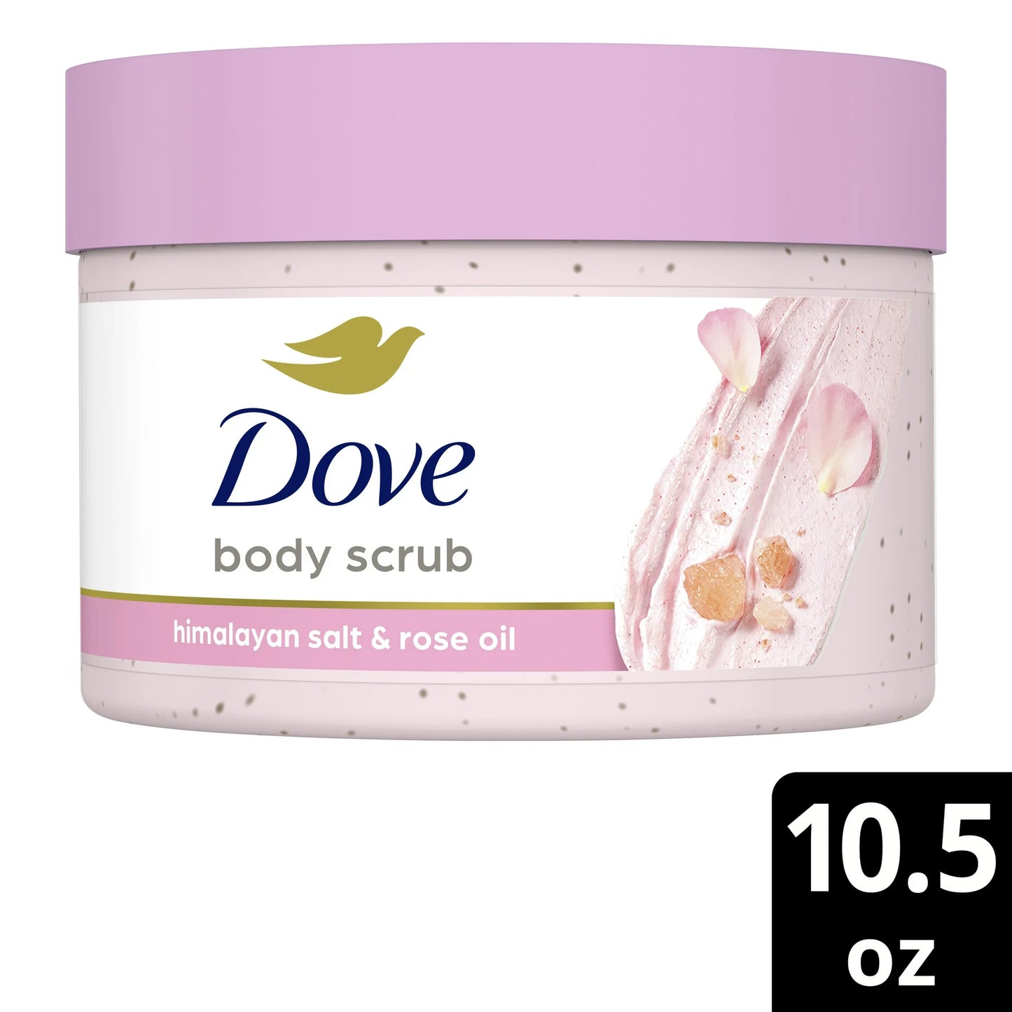 Dove Exfoliante Corporal Hidratante para Mujer para una Piel Visiblemente Sedosa y Nutrida, Himalayan Salt y Aceite de Rosa,