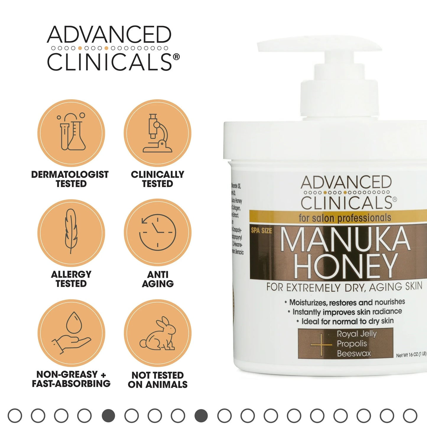 Advanced Clinicals Antienvejecimiento Cuerpo con Miel de Manuka Cream para Piel Seca, 454 gr.