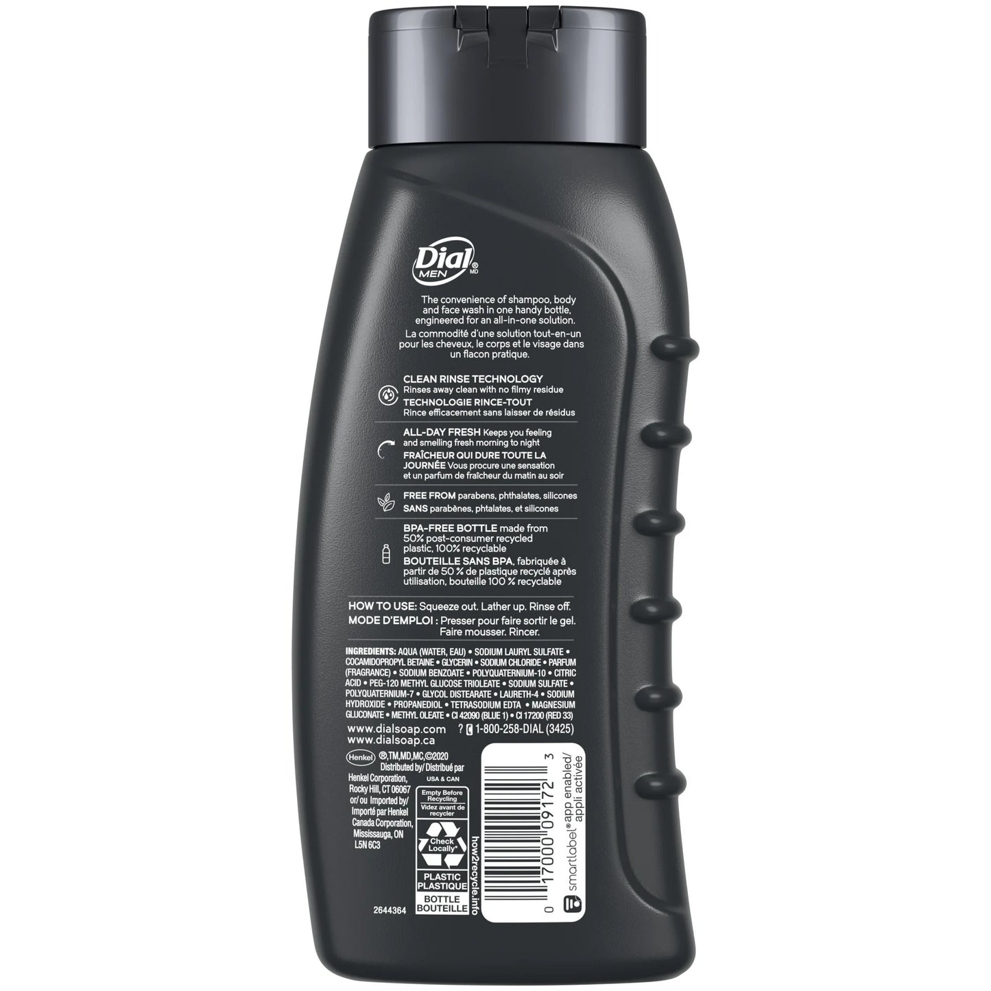 Dial Men Gel Limpiador para Rostro, Cabello y Cuerpo 3 en 1 Hydro Fresh 473ml