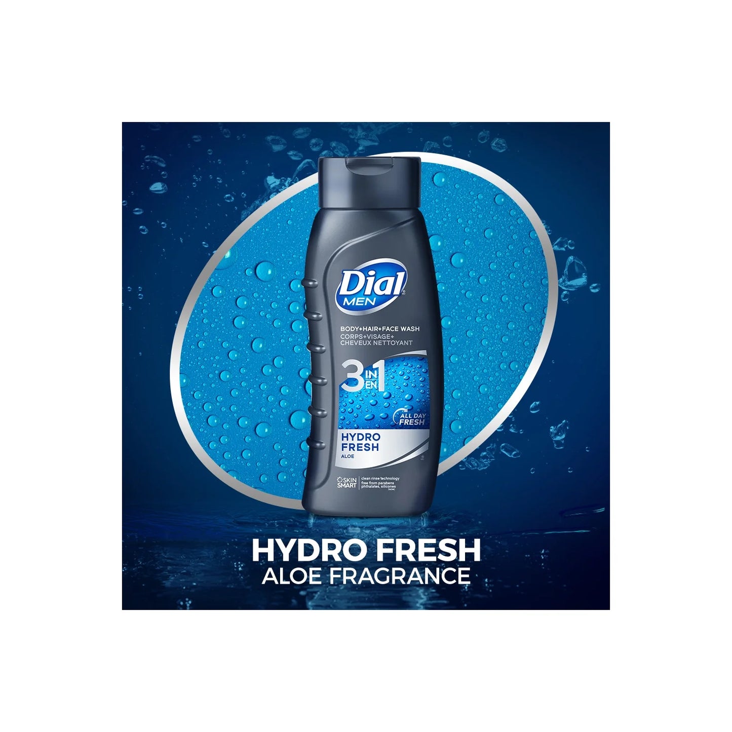 Dial Men Gel Limpiador para Rostro, Cabello y Cuerpo 3 en 1 Hydro Fresh 473ml