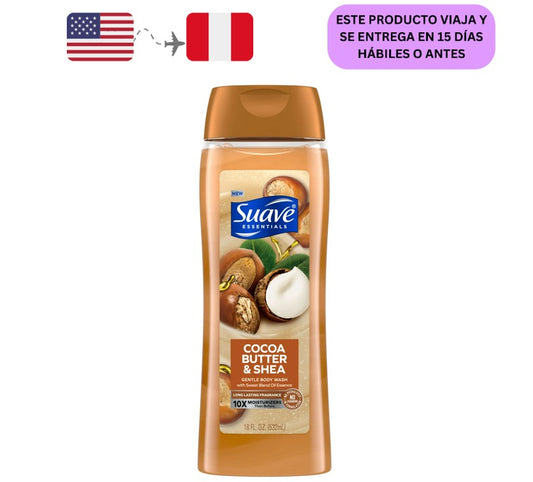 Suave Essentials Gel de Baño Manteca de Cacao Cremosa y Karité, 18 oz